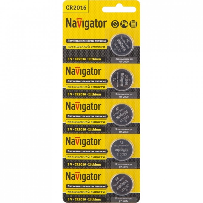 Батарейки NAVIGATOR серии литиевые NBT-CR2016-BP5
